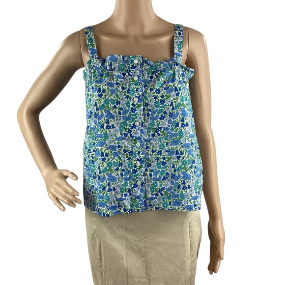 J.Crew Smocked Button Front Tank Top Liberty Poppy Daisy Blue Green XS - Picture 1 of 7